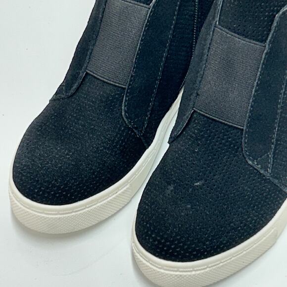 Steve Madden Flavy Wedge Heel Sneaker Shoes Suede Side Zipper Black Women Size 6 - Picture 10 of 12
